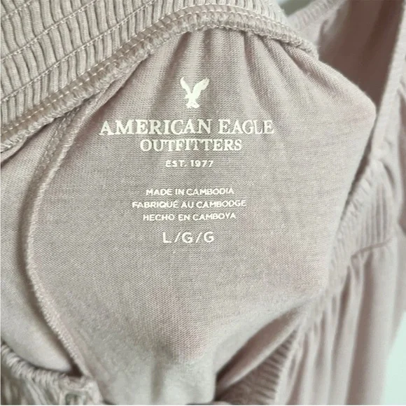 American Eagle shirt blush pink lace up off the shoulder flowy - Picture 7 of 10